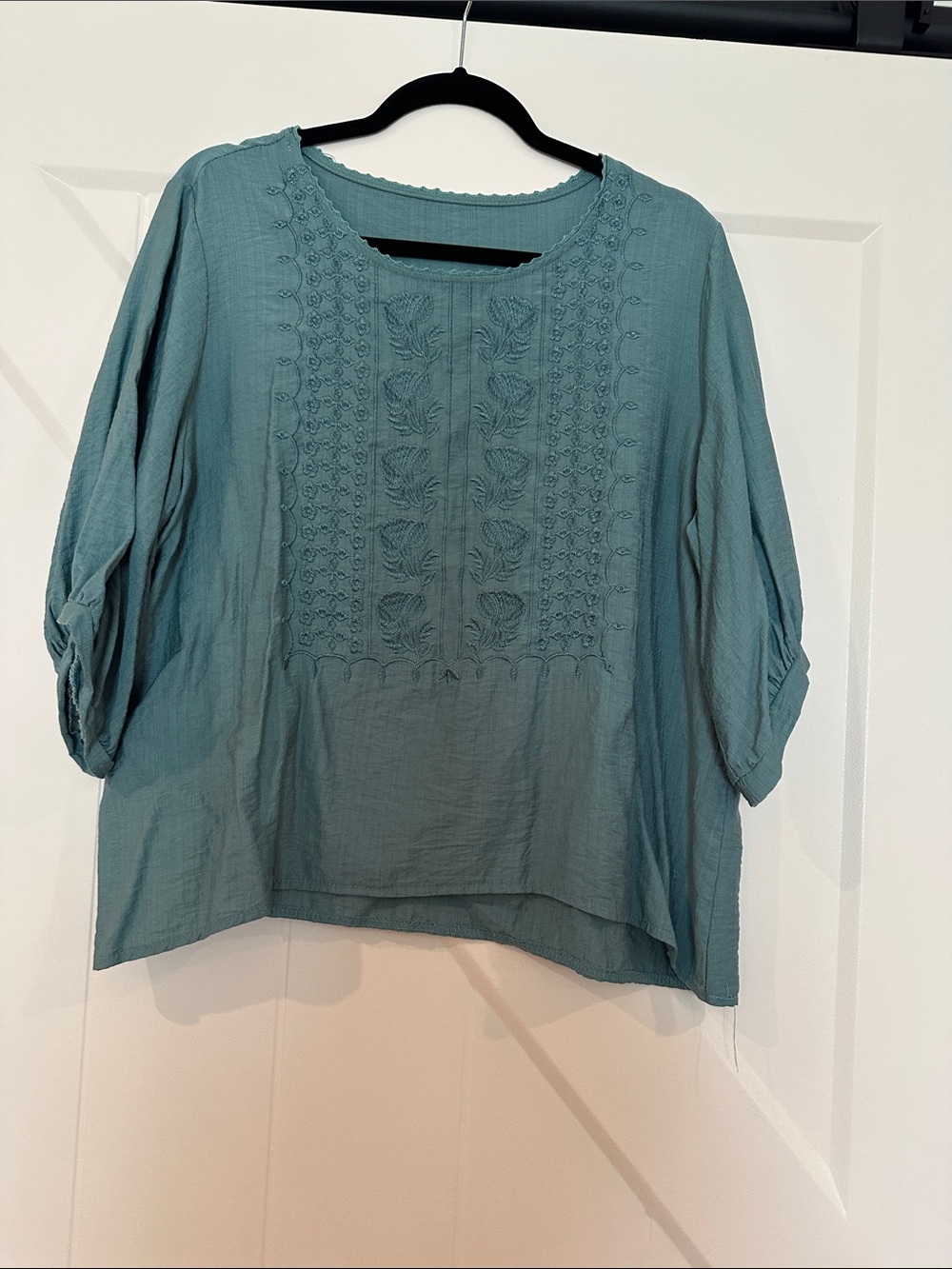 Women's Teal Embroidered Peasant Top - Brand